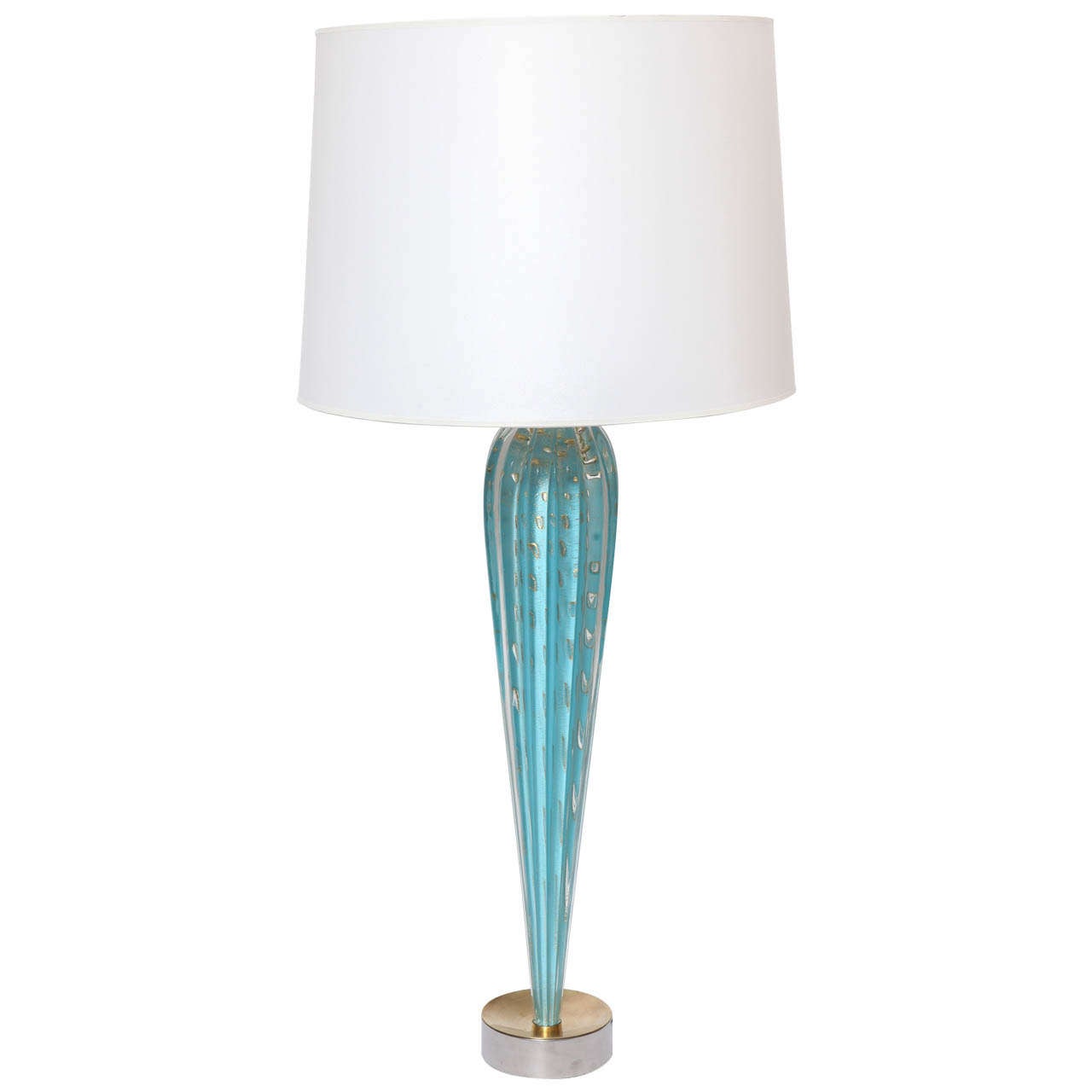 1950s Italian Art Glass Lamp in Blue with Gold Flecks