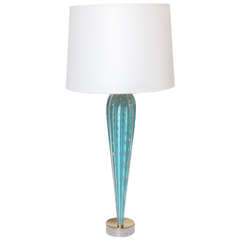 1950s Italian Art Glass Lamp in Blue with Gold Flecks 12
