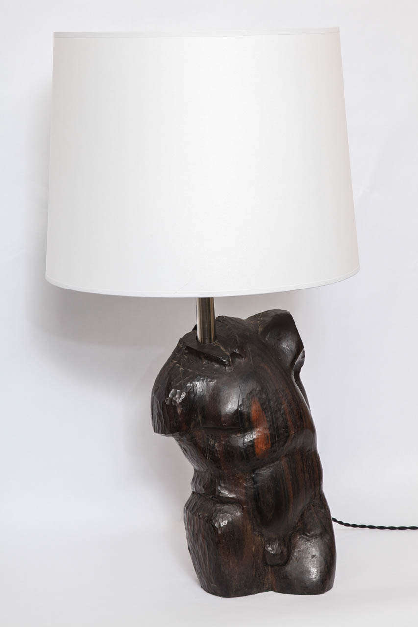 Mid-Century Modern Table Lamp Art Moderne Male Torso Carved Wood, 1940s For Sale