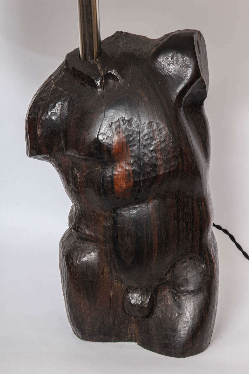 Table lamp art moderne male Torso carved wood, 1940s
New sockets and rewired
Shade not included.