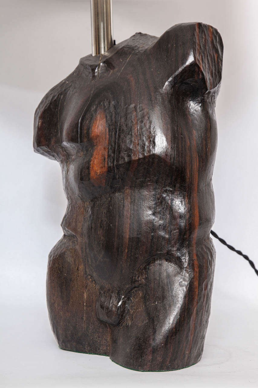 Table Lamp Art Moderne Male Torso Carved Wood, 1940s In Good Condition For Sale In New York, NY