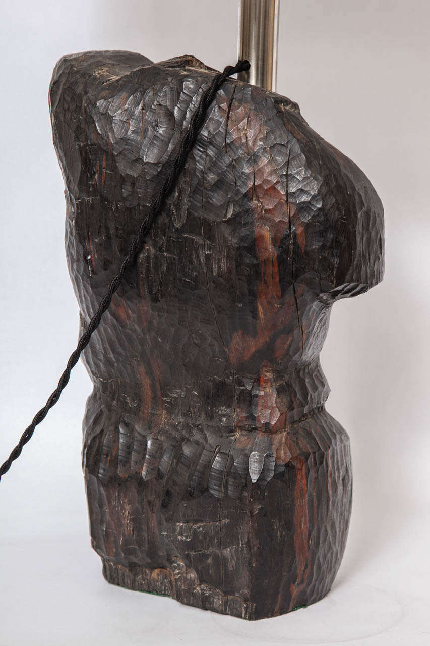Mid-20th Century Table Lamp Art Moderne Male Torso Carved Wood, 1940s For Sale