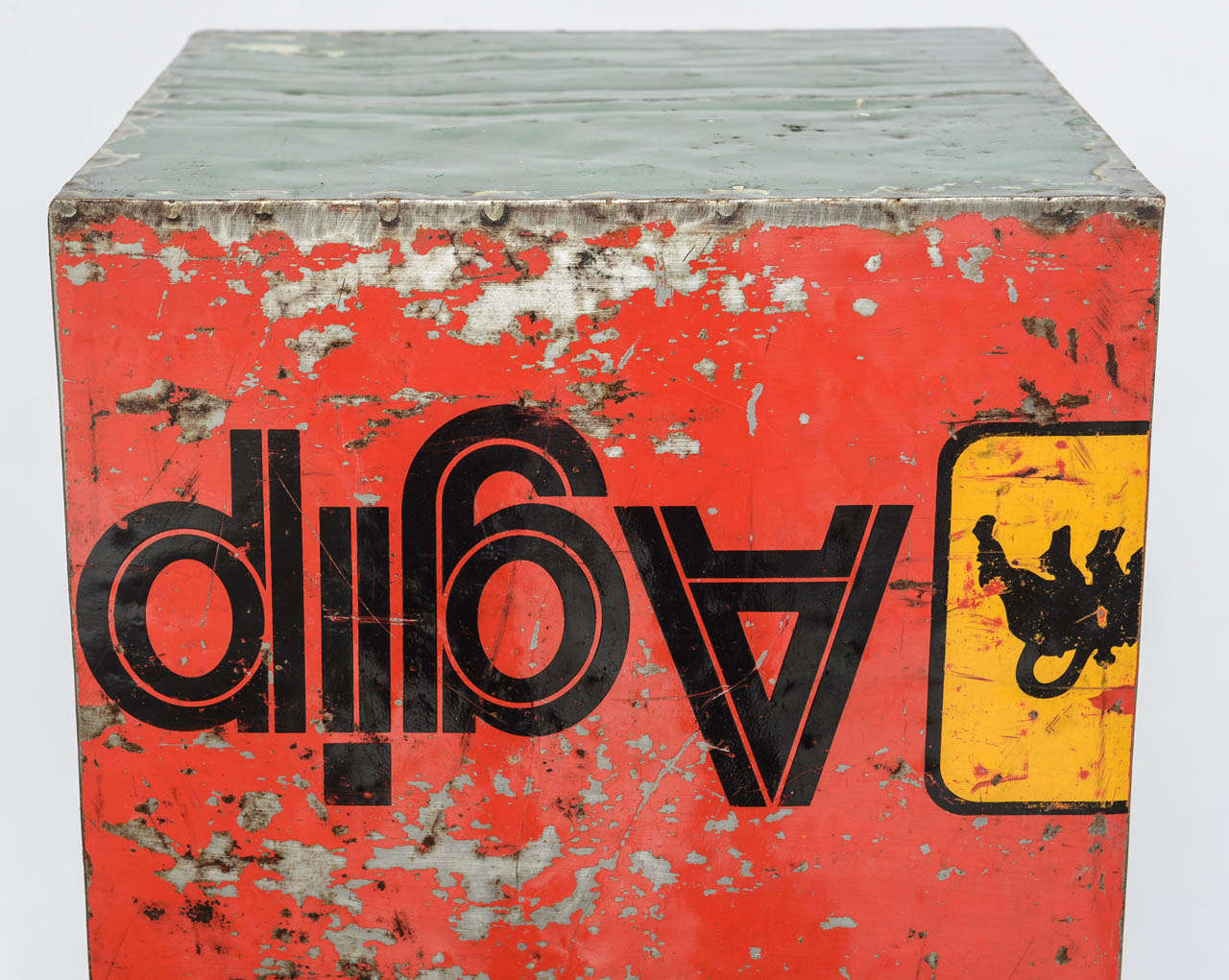 Midcentury Metal Signs Crafted into Cubes as Side Tables 1