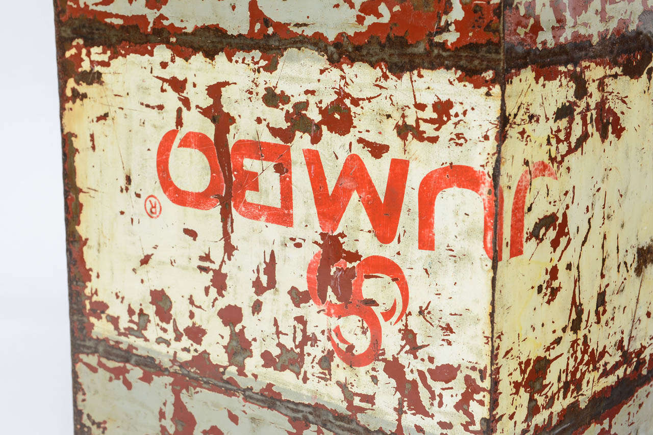 Midcentury Metal Signs Crafted into Cubes as Side Tables 2