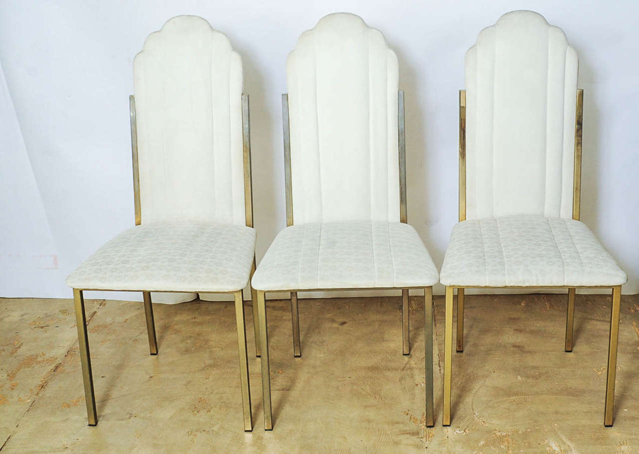 Set of six dining chairs designed by Alain Delon for Maison Jansen.
Signed: circular AD logo (Alan Delon). Separately signed: Made in Italy.
A very sophisticated design with great attention to details.
French super star actor Alain Delon (born