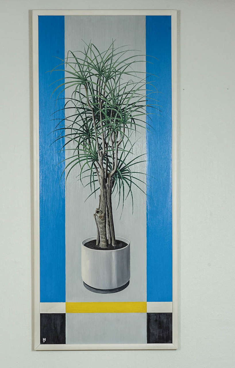 Very nicely detailed painting by Jac. Haan, interior architect and former manager of the furniture department of the famous Dutch department store Metz en Co. 

The painting depicts a true to life painted houseplant. Probably its a Dracaena Lemon