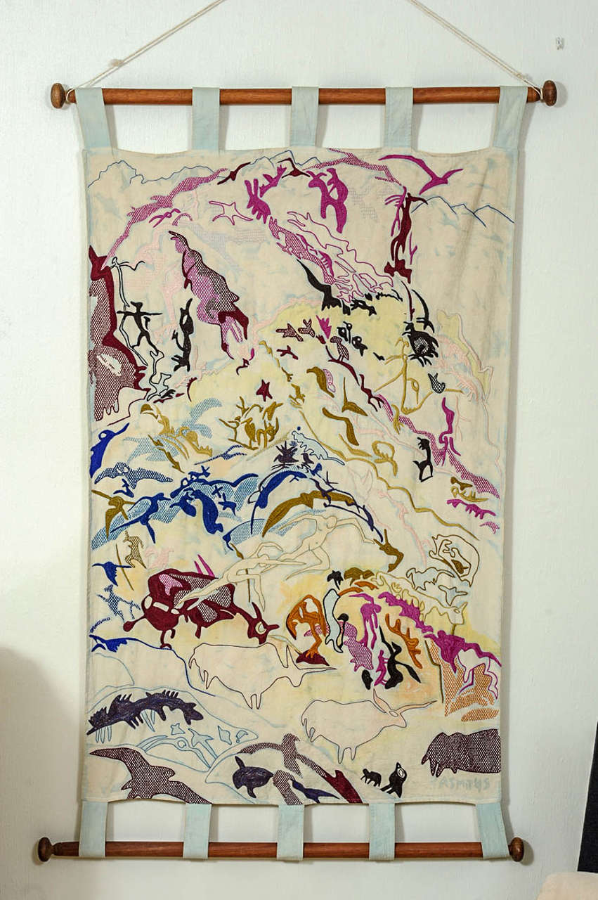 This tapestry was made in 1945 by A. Smit and was purchased by a Dutch-Indonesian gentleman as he resided on the east part of the Indonesian island of Java. This work is colorful and has clearly been influenced by Fauvism and Expressionism. The
