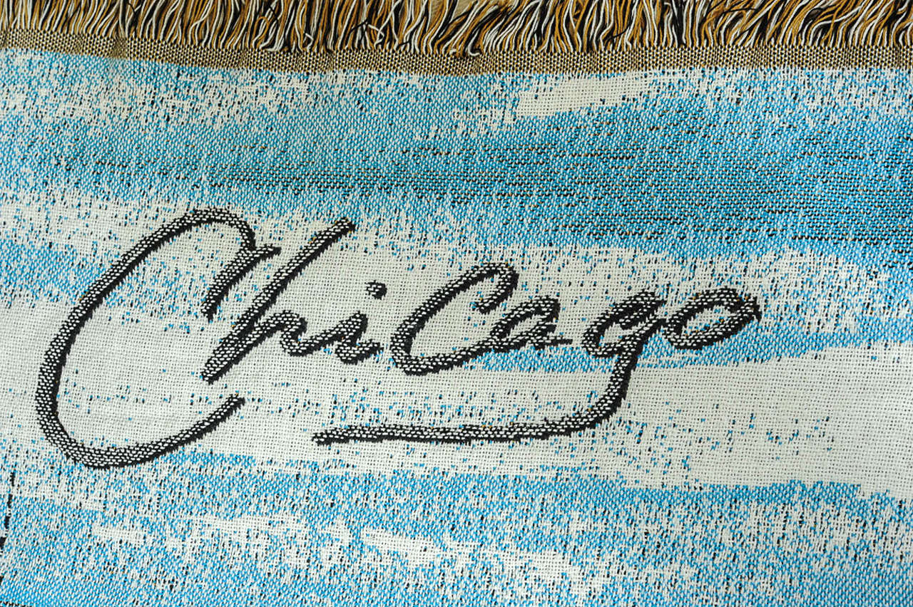 Mid-Century Modern Plaid or Wall Hanging Depicting the Skyline of Chicago