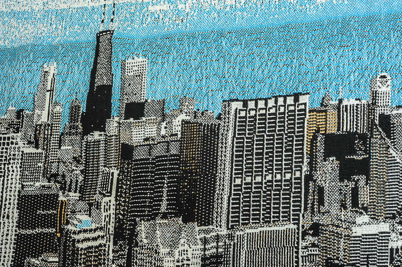 Unknown Plaid or Wall Hanging Depicting the Skyline of Chicago