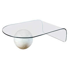 Glass Coffee Table with Plaster Sphere Base