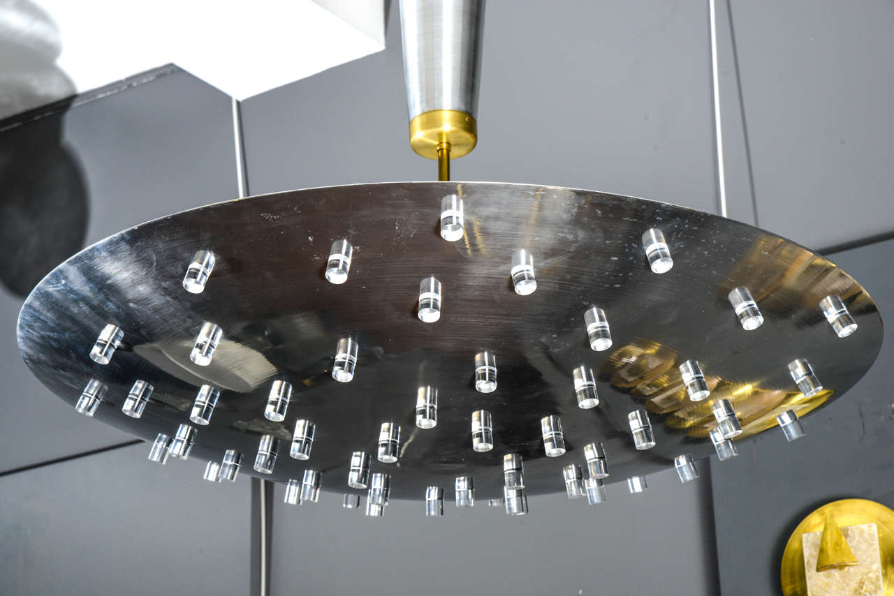 Contemporary UFO Shaped Metal and Plexiglass Chandelier For Sale