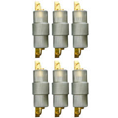 Nice Set of Six Brass and Grey Murano Glass Wall Sconces