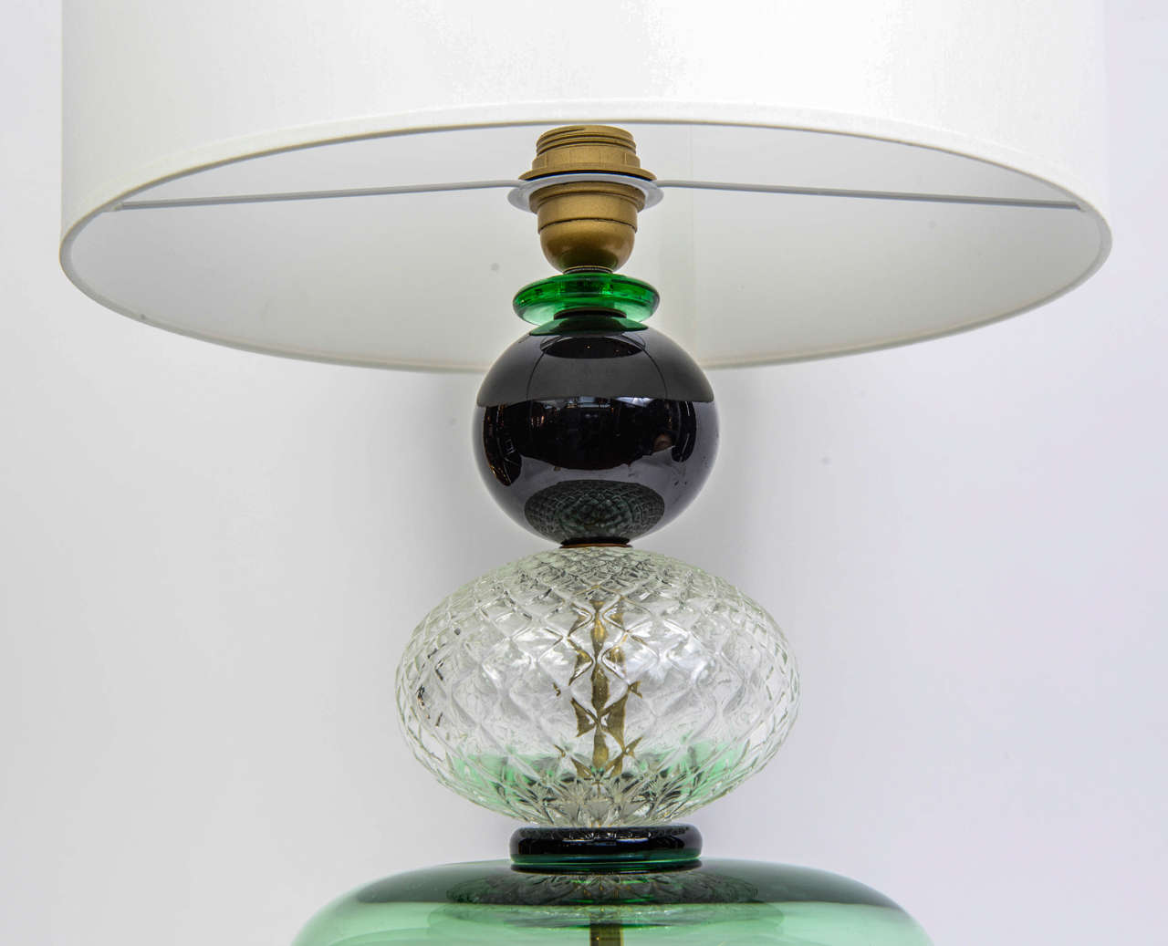 Italian Elegant Pair of Green Murano Glass Lamps