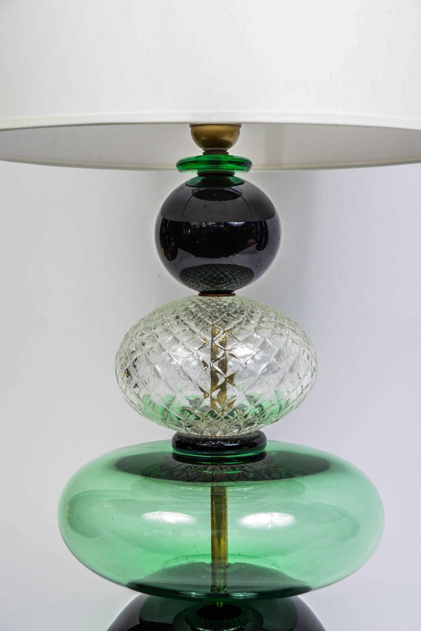 Elegant Pair of Green Murano Glass Lamps In Excellent Condition In Saint-Ouen, IDF