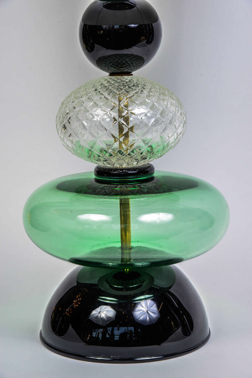 Mid-20th Century Elegant Pair of Green Murano Glass Lamps