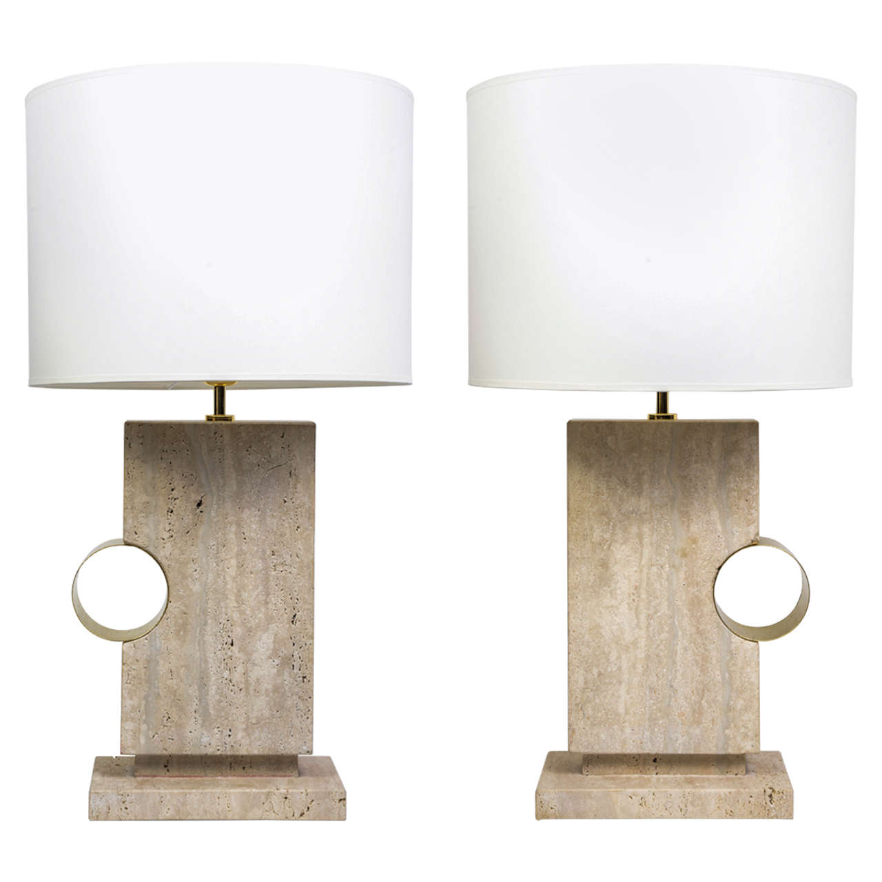 Pair of Elegant Concrete and Brass Table Lamps at 1stDibs