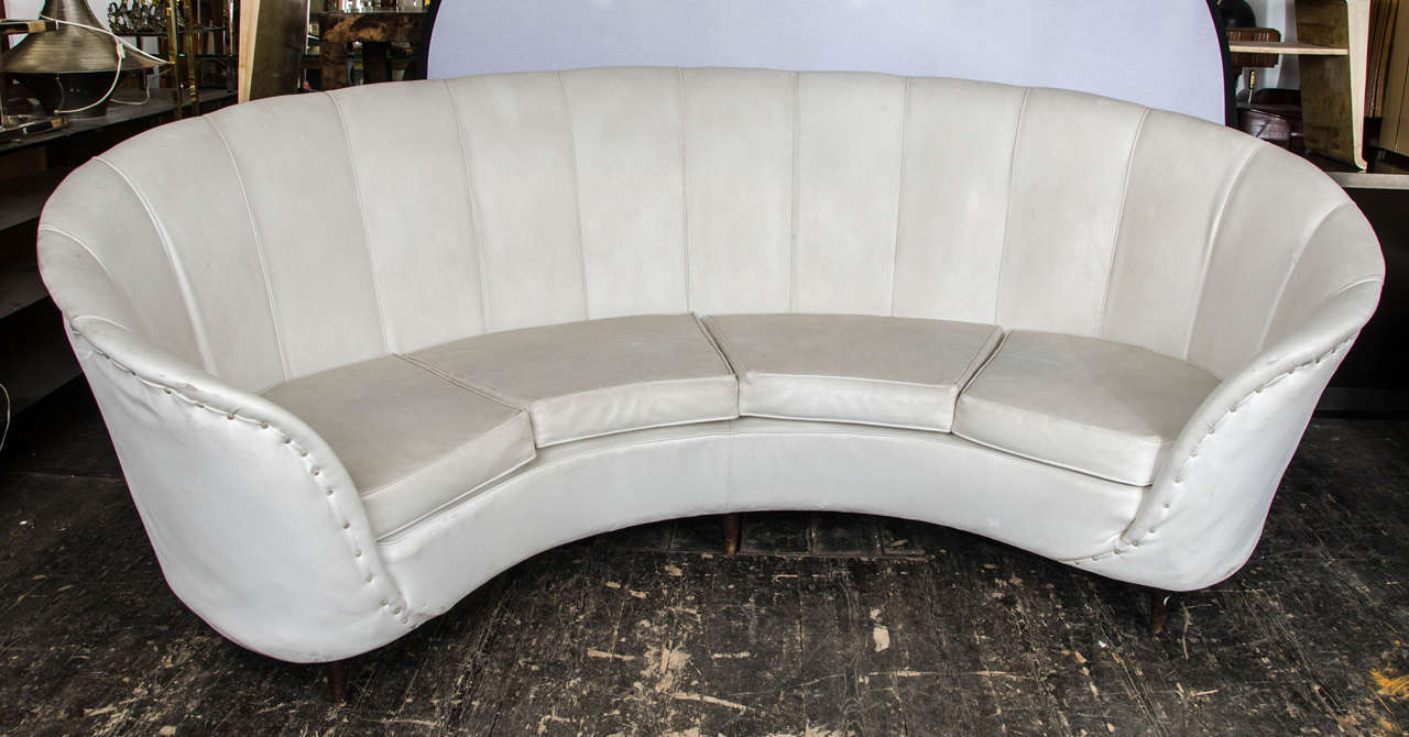 Italian 1950's large four seater sofa in original white leather