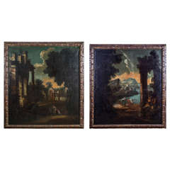 Pair of Italian 18th Century Romantic Classical Paintings