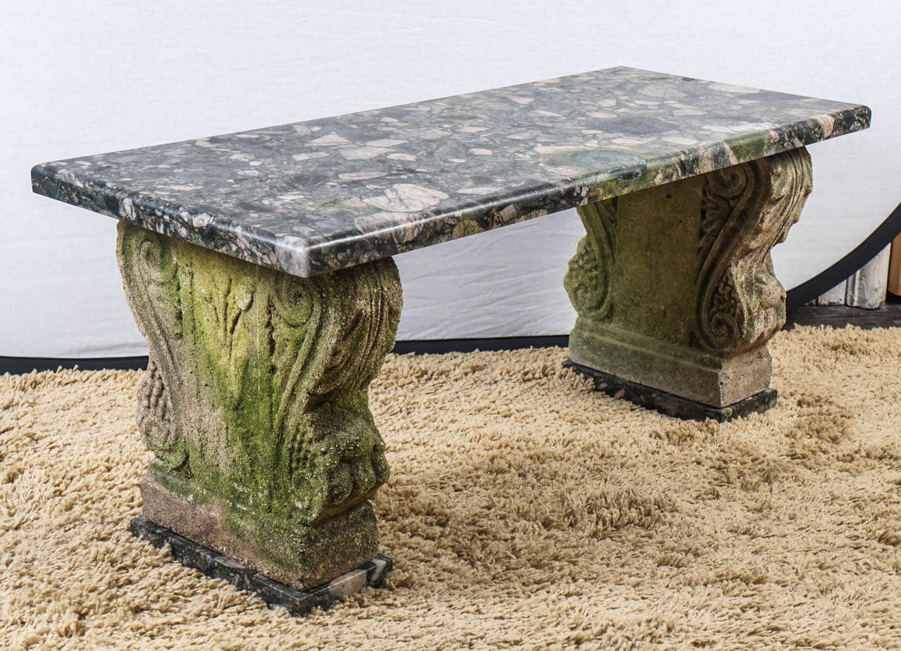 Italian Small Marble and Cast Stone Garden Bench