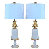 Pair, Art Deco Opaline Glass Lamps