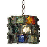 Art Glass and Copper Hanging Pendant