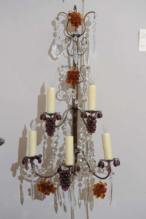Crystal Pair of French Five-Light Three-Tier Sconces For Sale