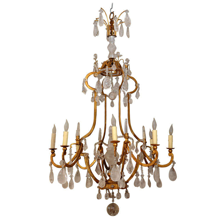 Grand Scale French Eight Arm Gilt Bronze Rock Crystal Chandelier