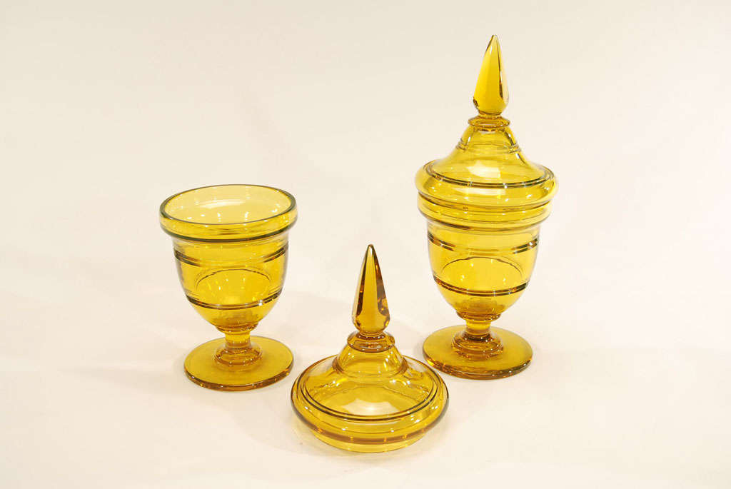 Pair of Tall Steuben Art Deco Topaz Handblown Crystal Covered Vases 3