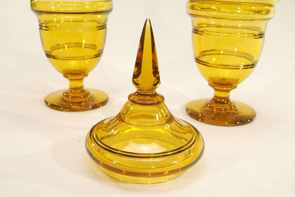 Pair of Tall Steuben Art Deco Topaz Handblown Crystal Covered Vases 5