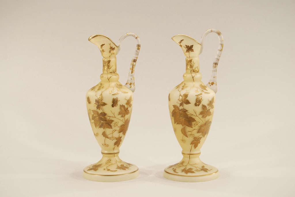 Hand Blown Crystal Ewers With Raised Gold-Lamp Bases