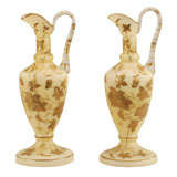 Antique Hand Blown Crystal Ewers With Raised Gold-Lamp Bases