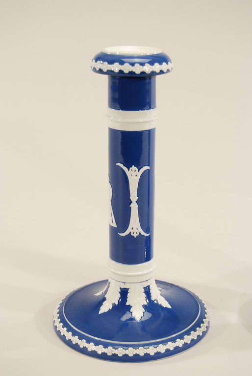 Neoclassical Pair of English Wedgwood-Style Porcelain Candlesticks