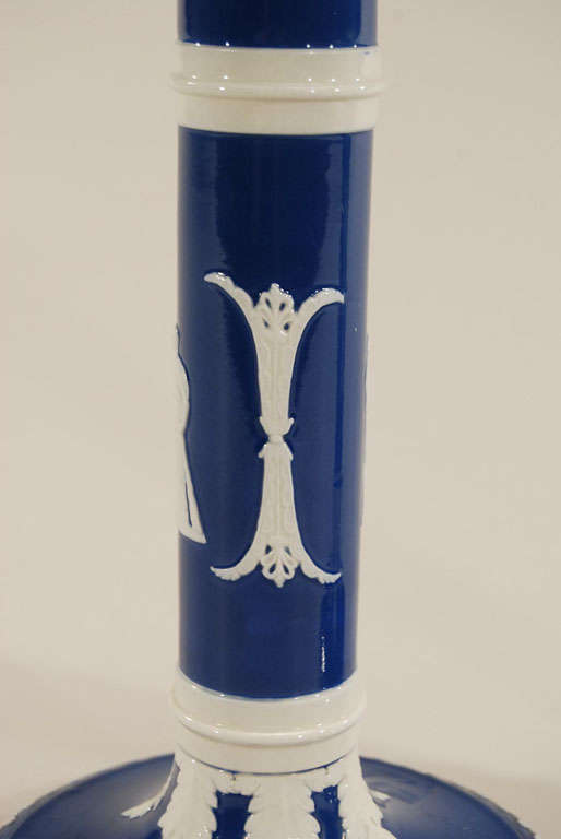 Pair of English Wedgwood-Style Porcelain Candlesticks 1