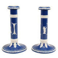 Pair of English Wedgwood-Style Porcelain Candlesticks 1