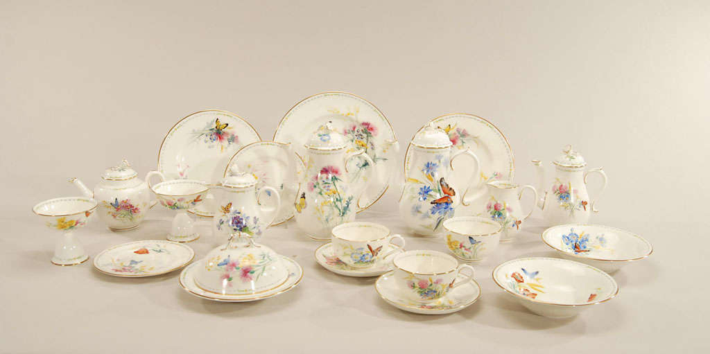 English Royal Worcester Multi-Color Hand-Painted Enamel Breakfast Service for Two For Sale