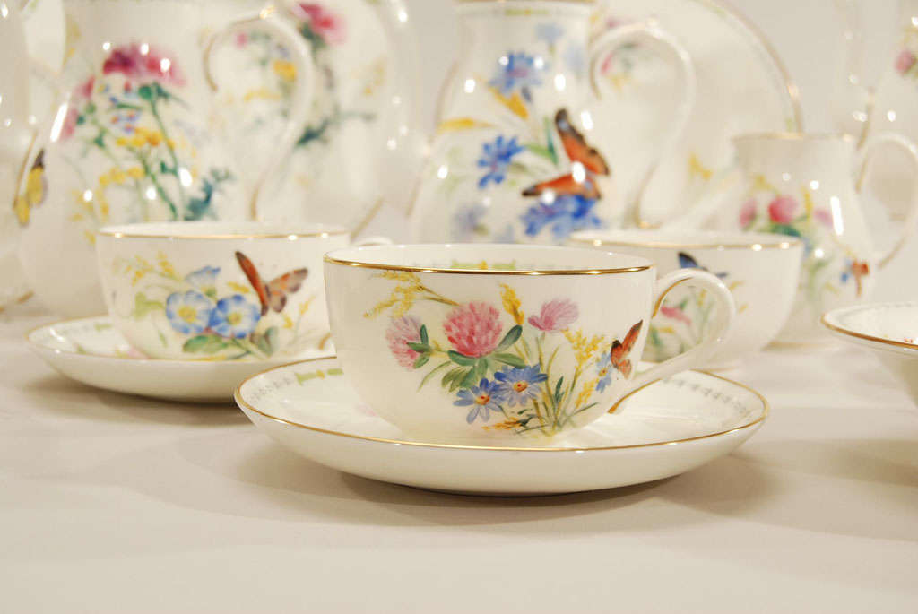 Royal Worcester Multi-Color Hand-Painted Enamel Breakfast Service for Two In Excellent Condition For Sale In Great Barrington, MA