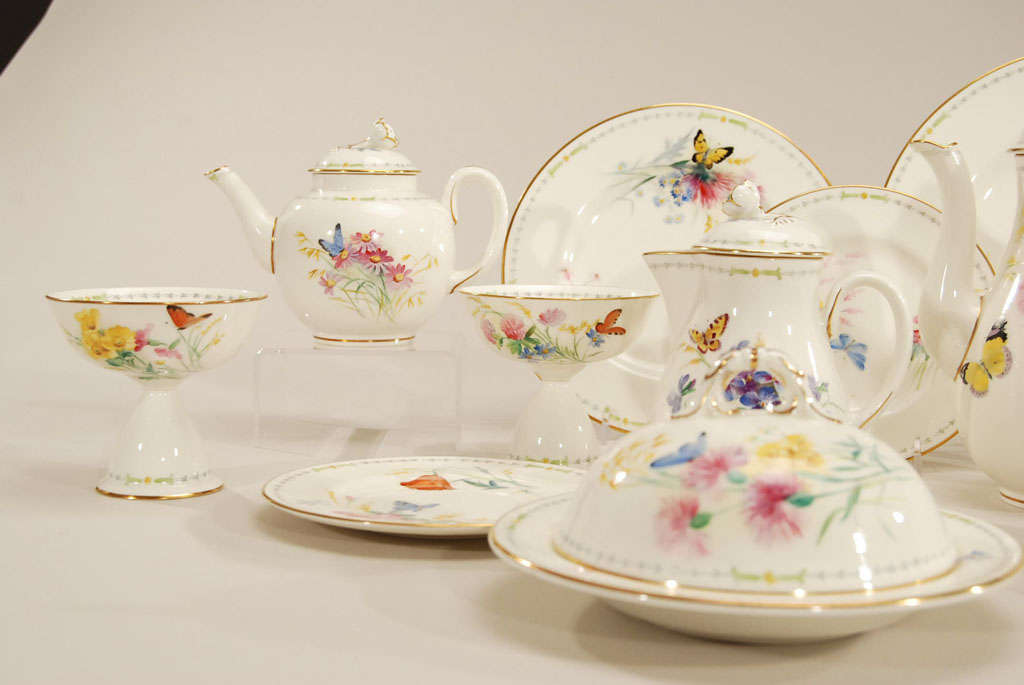Mid-20th Century Royal Worcester Multi-Color Hand-Painted Enamel Breakfast Service for Two For Sale