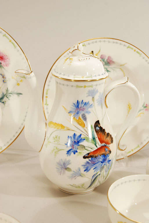 Royal Worcester Multi-Color Hand-Painted Enamel Breakfast Service for Two For Sale 1
