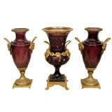 Antique Set Amethyst Crystal 
Bronze Vases 
Urn