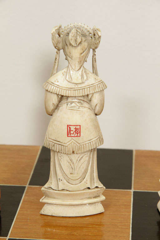 Hand carved ivory chess set 4