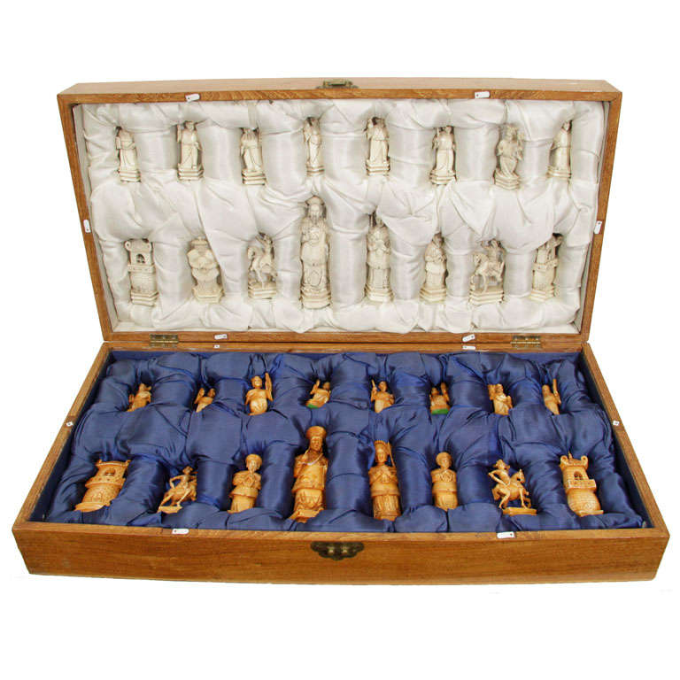 Hand carved ivory chess set