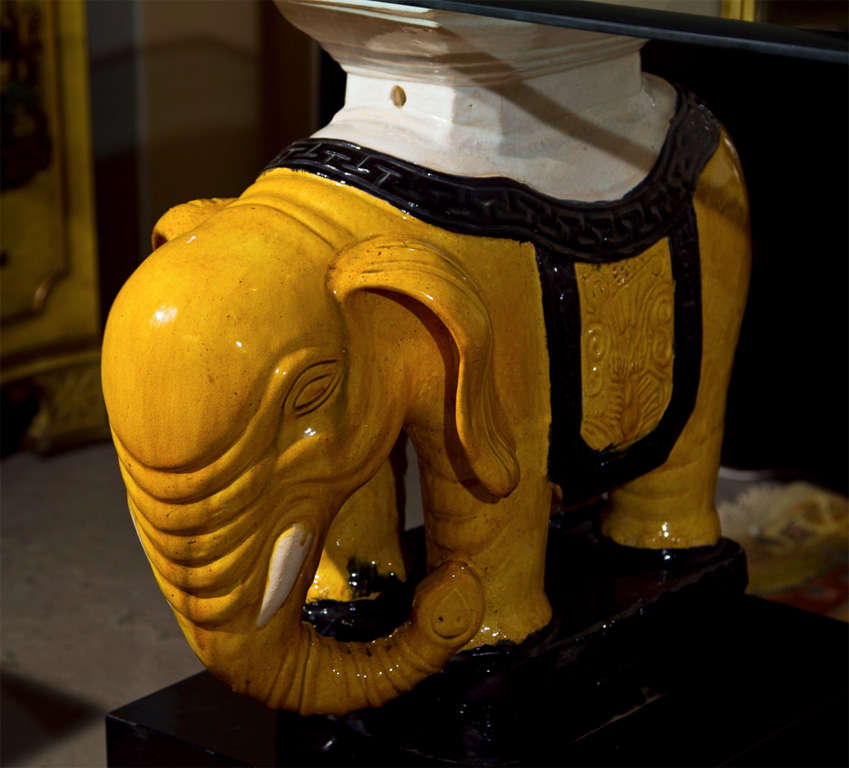 American Ceramic Elephant Base Stools as  Glass Top Console Table