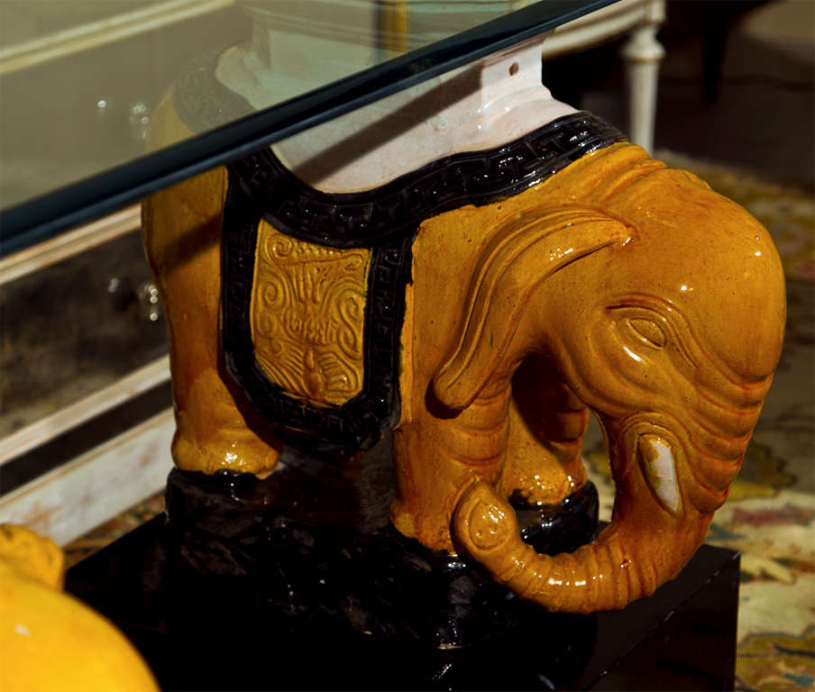 Ceramic Elephant Base Stools as  Glass Top Console Table 2