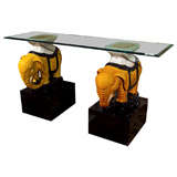 Ceramic Elephant Base Stools as  Glass Top Console Table
