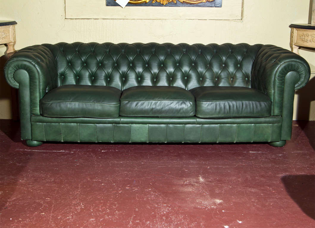 Green Leather Chesterfield Sofa