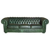 Vintage Green Leather Chesterfield Sofa