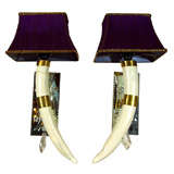 Vintage Pair of Ivory Tusks Wall Sconces