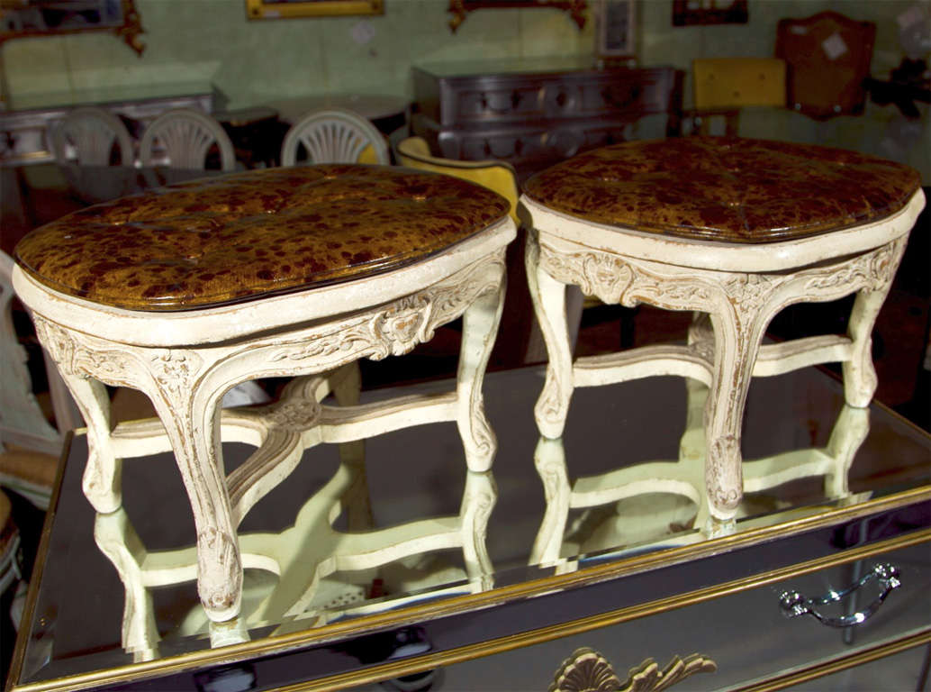 Wood Pair of French Louis XV Style Footstools