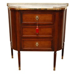 Louis XVI Style Mahogany, Marble and Brass Small Side Cabinet