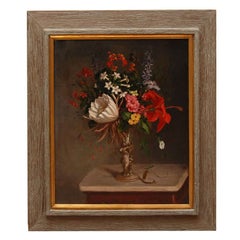 Antique Still Life Oil Painting of Flowers in a Vase